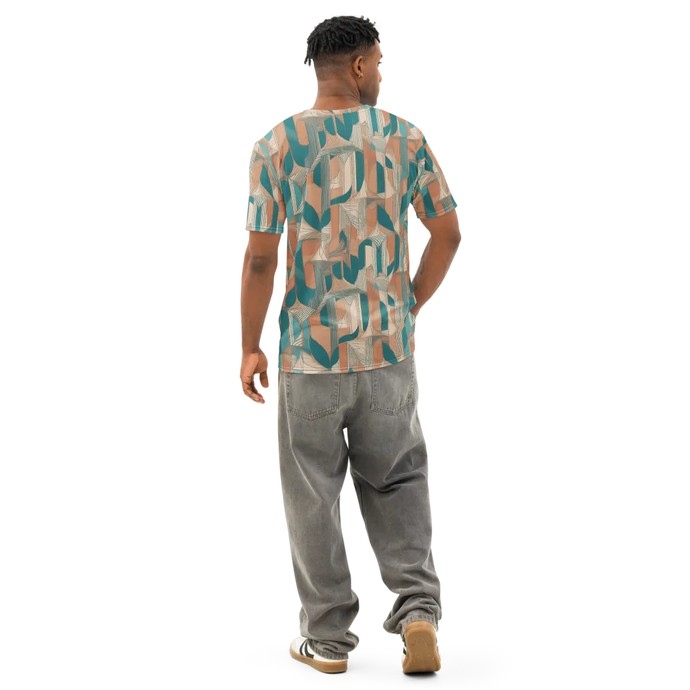 Teal Deco Drapery on Men's Cotton Crew Neck T-Shirt — Back