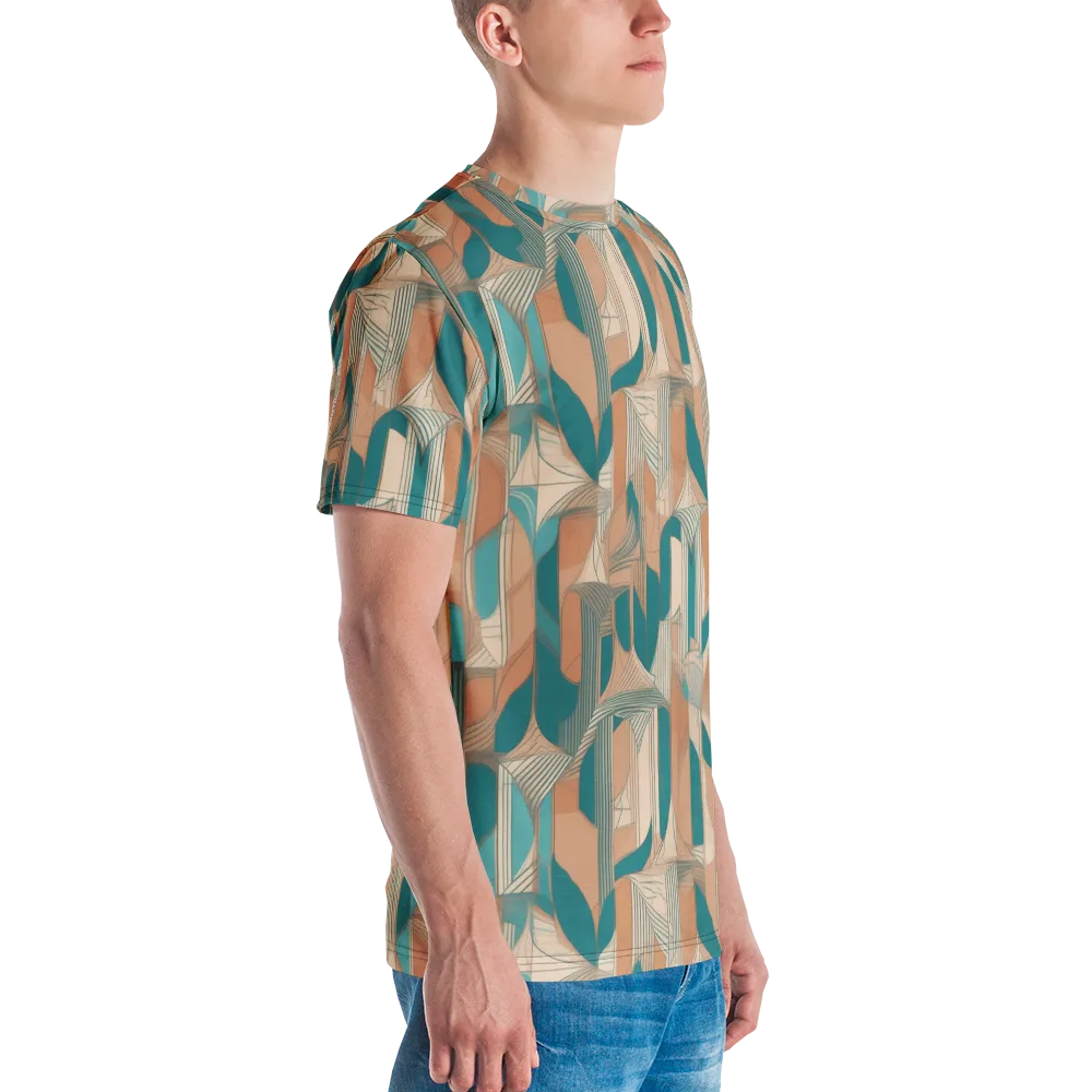 Teal Deco Drapery on Men's Crew Neck T-Shirt — Right