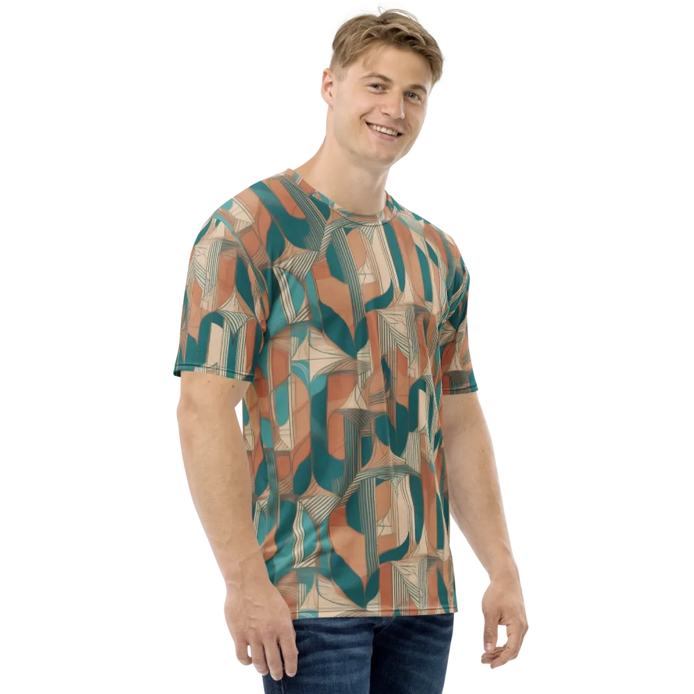 Teal Deco Drapery on Men's Crew Neck T-Shirt — Right