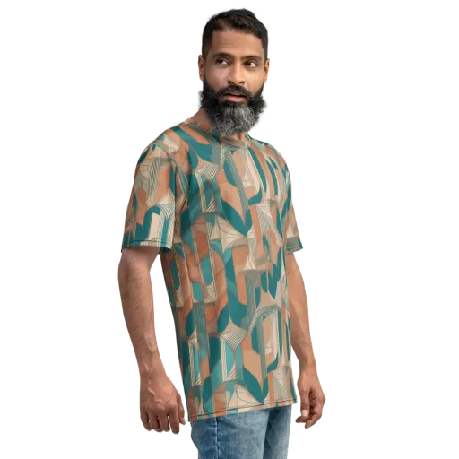 Teal Deco Drapery on a Men's Crew Neck T-Shirt