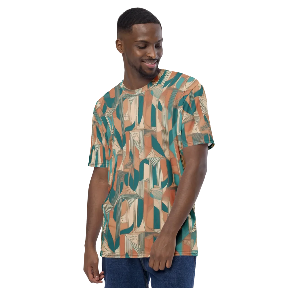 Teal Deco Drapery on Men's Crew Neck T-Shirt — Left