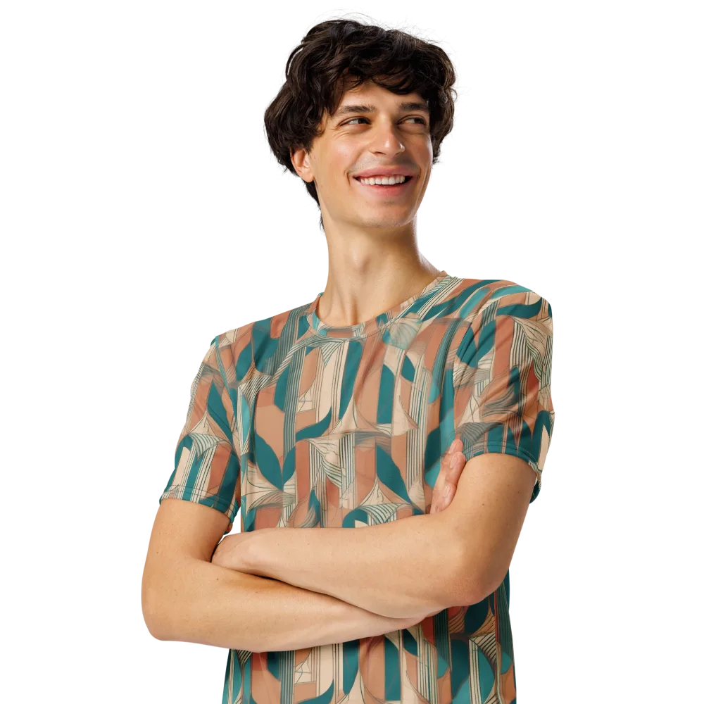 Teal Deco Drapery on Men's Crew Neck T-Shirt — Left Front