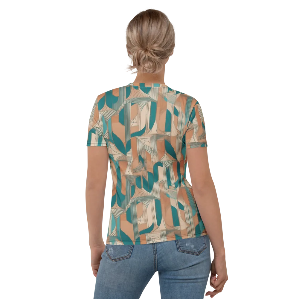 Teal Deco Drapery on Women's Crew Neck T-Shirt — Back