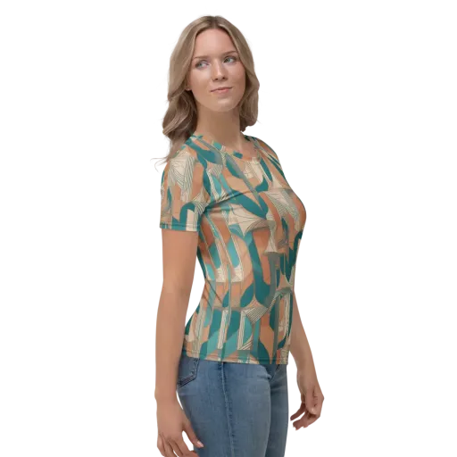Teal Deco Drapery on a Women's Crew Neck T-Shirt