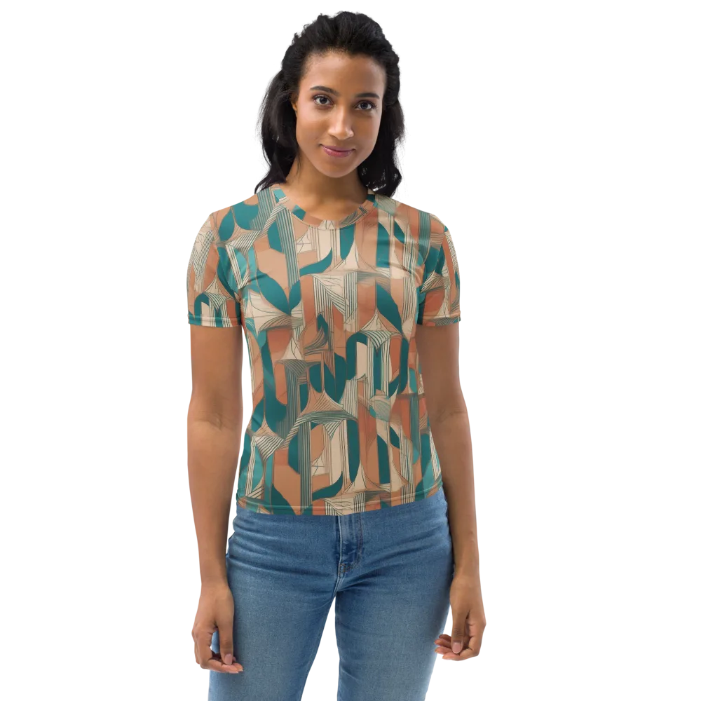 Teal Deco Drapery on Women's Crew Neck T-Shirt — Front