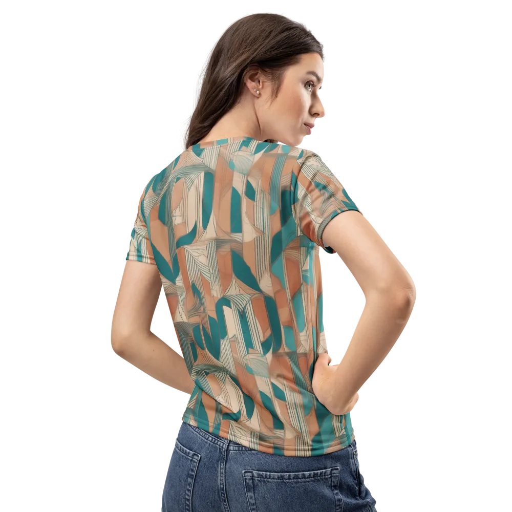 Teal Deco Drapery on Women's Crew Neck T-Shirt — Back