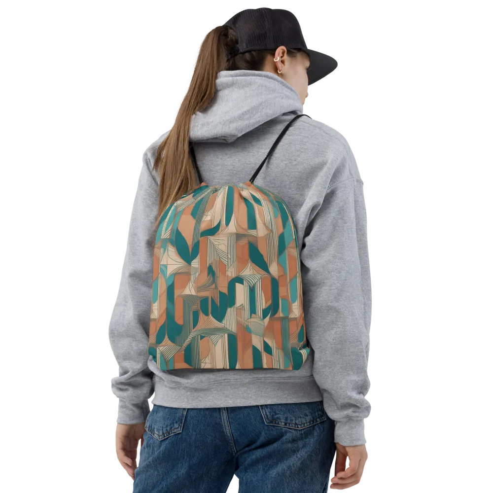 Teal Deco Drapery on Drawstring Bag — Front