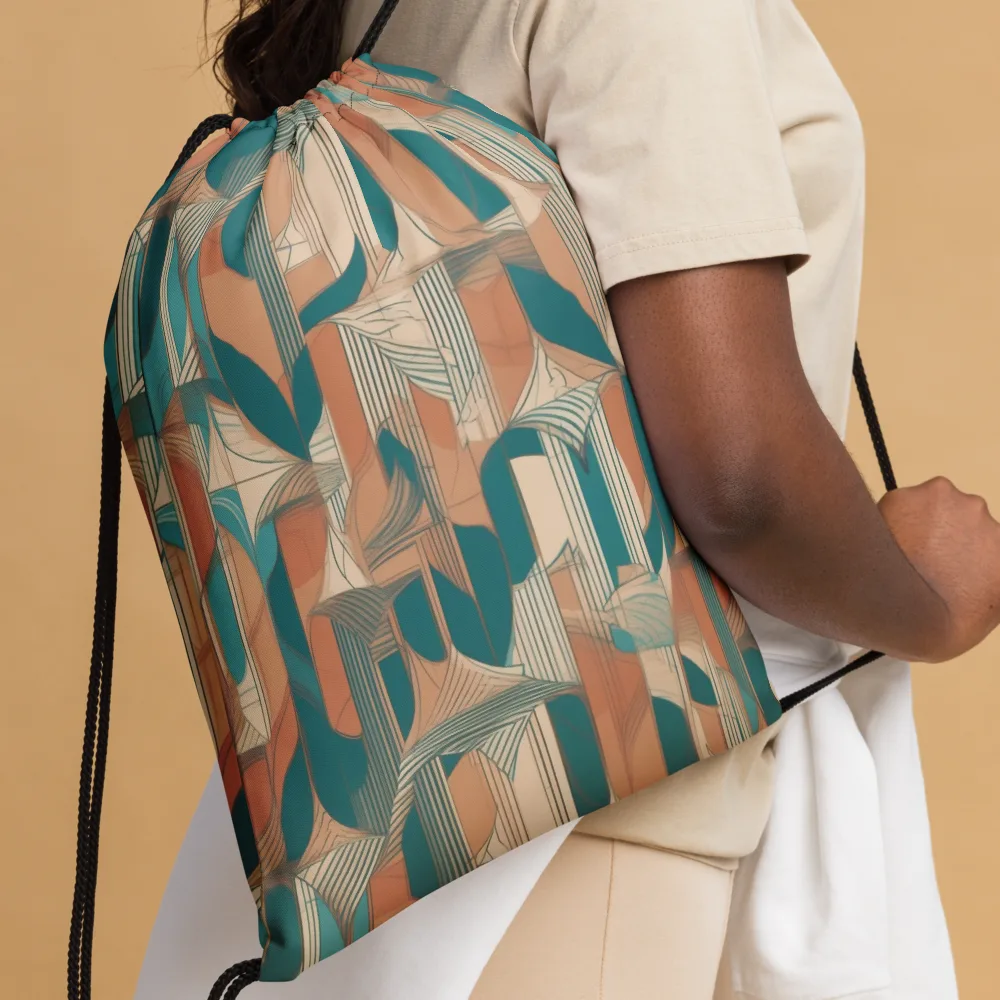 Teal Deco Drapery on Drawstring Bag — Front