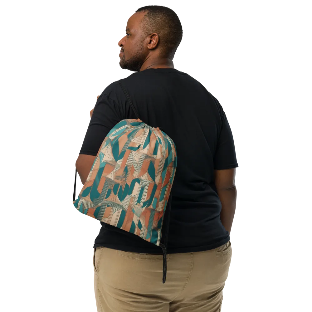 Teal Deco Drapery on Drawstring Bag — Front