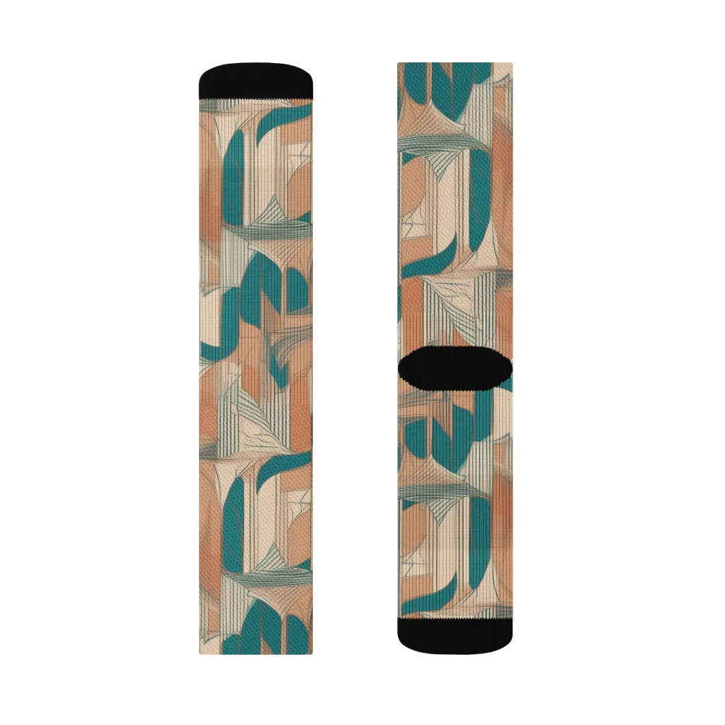 Teal Deco Drapery on Socks — Right Sock
