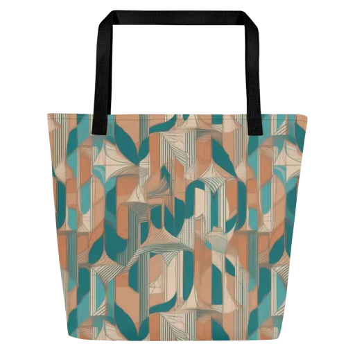 Teal Deco Drapery on a Large Tote Bag W/ Pocket