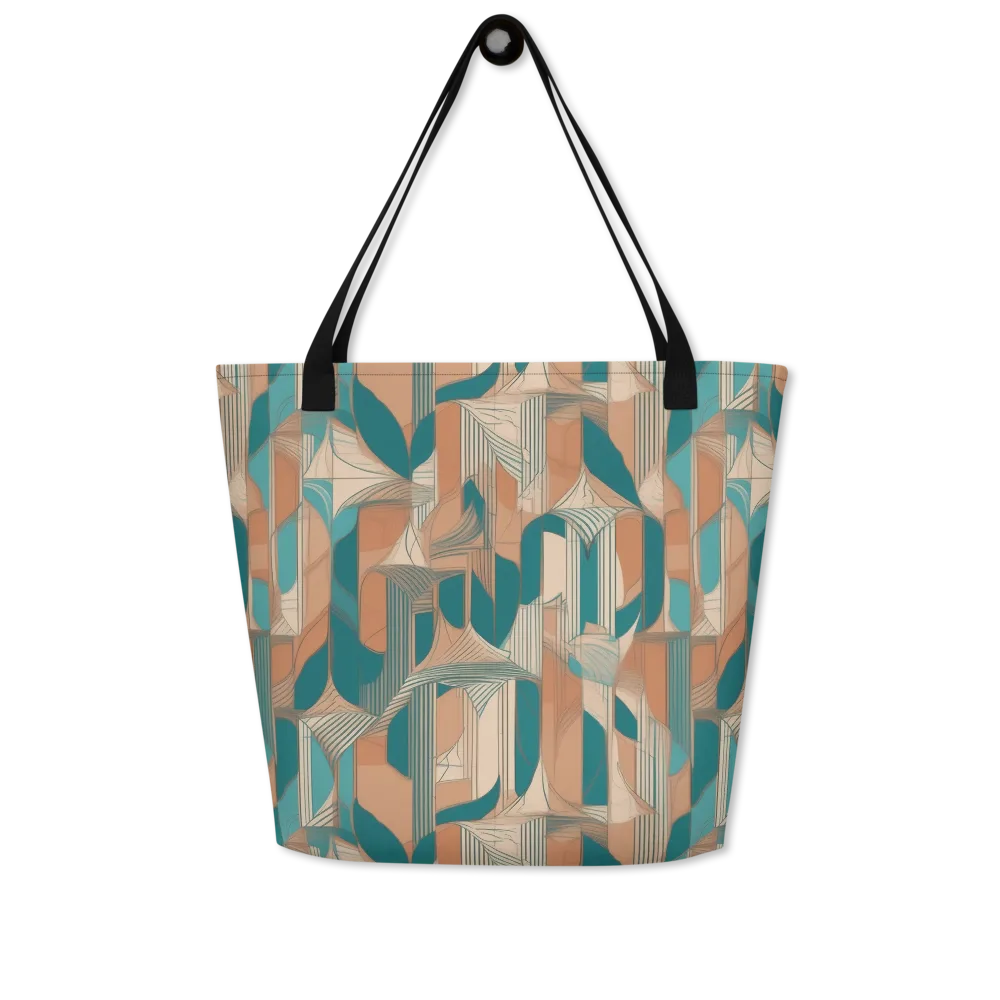 Teal Deco Drapery on Large Tote Bag W/ Pocket — Front