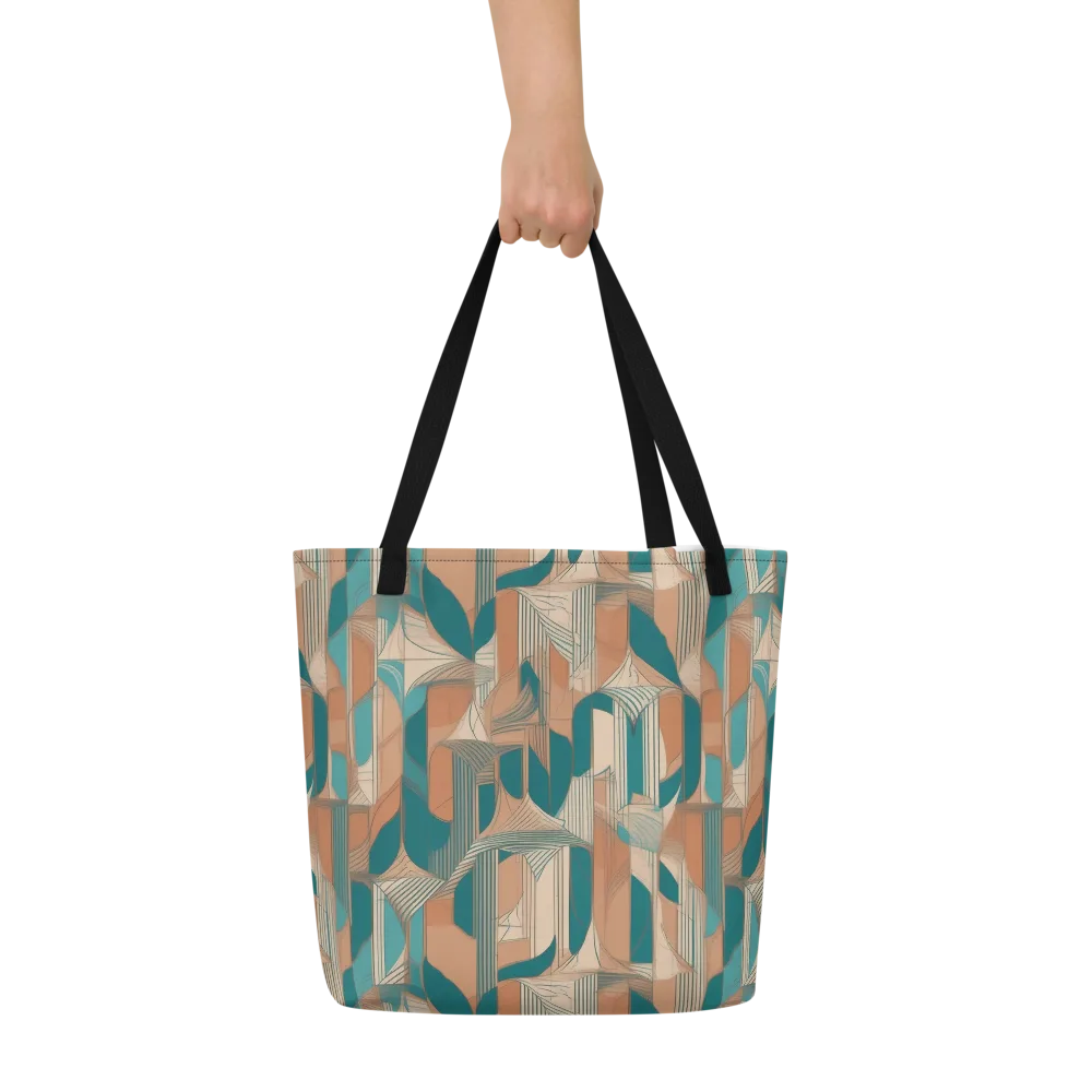 Teal Deco Drapery on Large Tote Bag W/ Pocket — Front