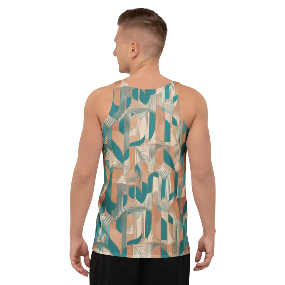 Teal Deco Drapery on Men's Tank Top — Back