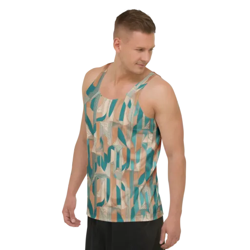 Teal Deco Drapery on a Men's Tank Top