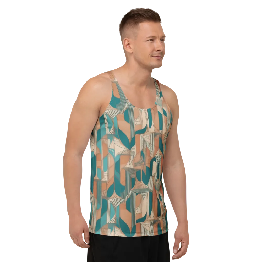 Teal Deco Drapery on Men's Tank Top — Right Front