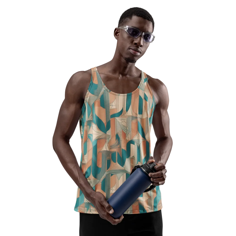 Teal Deco Drapery on Men's Tank Top — Front