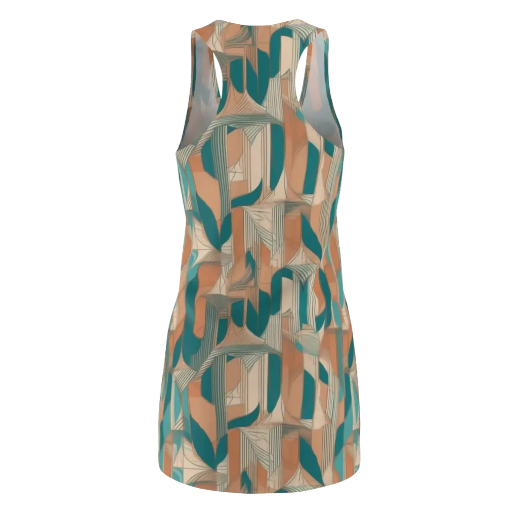 Teal Deco Drapery on Racerback Dress — Back