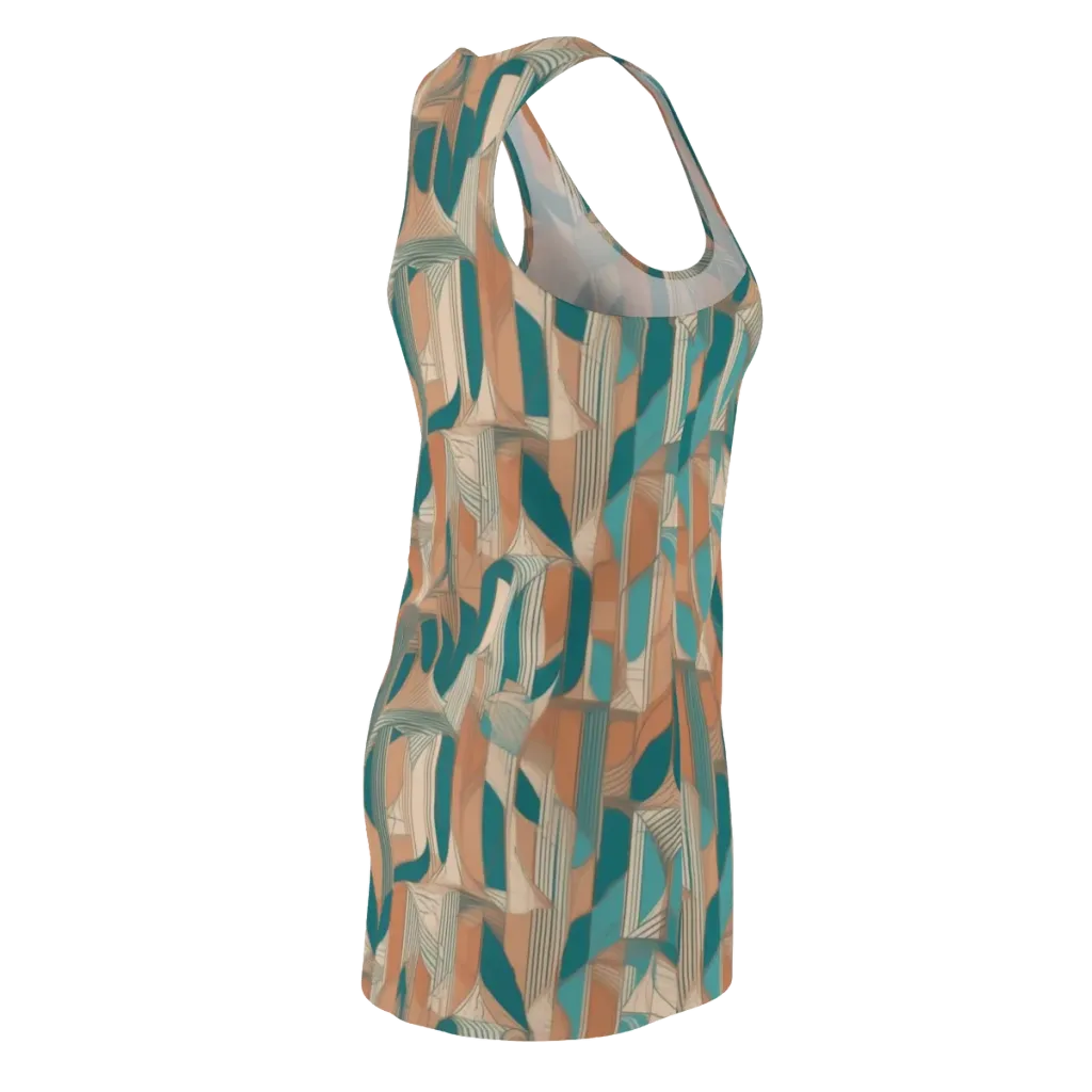 Teal Deco Drapery on Racerback Dress — Back Side