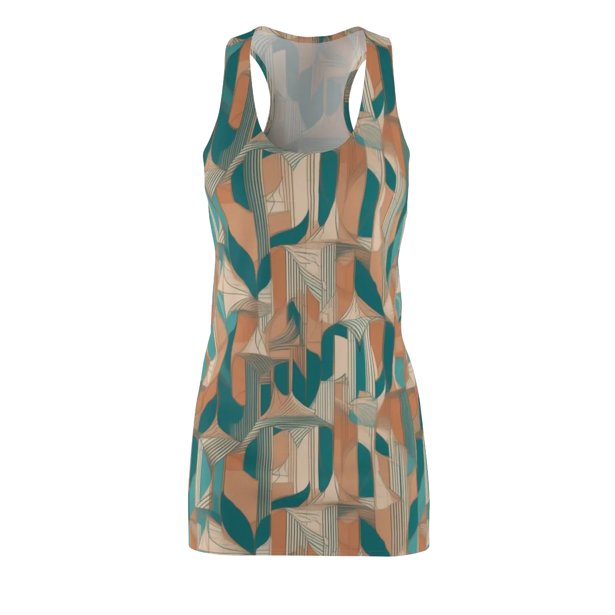 Teal Deco Drapery on Racerback Dress — Front