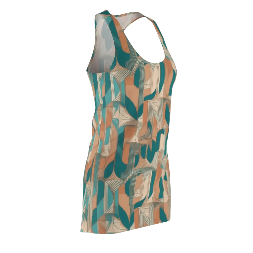 Teal Deco Drapery on Racerback Dress — Front Side