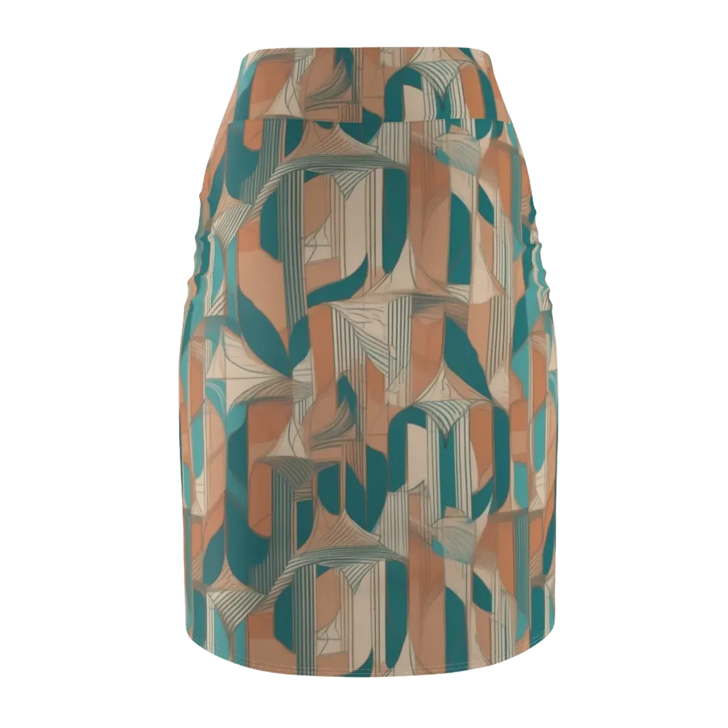 Teal Deco Drapery on Pencil Skirt — Back