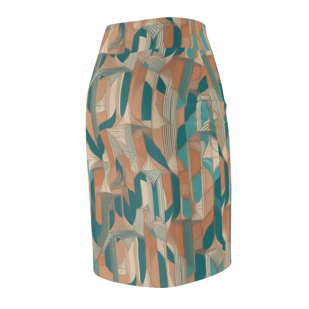 Teal Deco Drapery on Pencil Skirt — Back Side