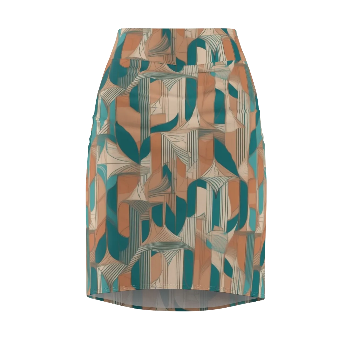 Teal Deco Drapery on Pencil Skirt — Front