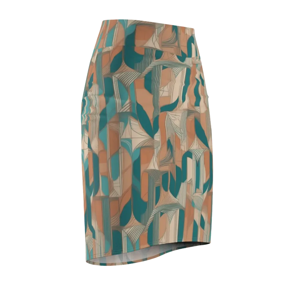 Teal Deco Drapery on Pencil Skirt — Front Side