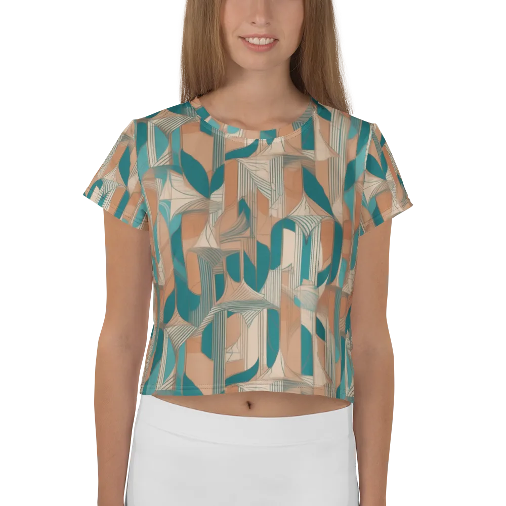 Teal Deco Drapery on Crop Tee — Front