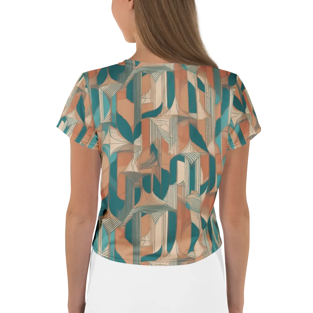 Teal Deco Drapery on Crop Tee — Back