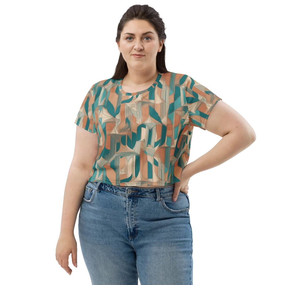 Teal Deco Drapery on Crop Tee — Front