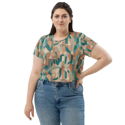 Teal Deco Drapery on a Crop Tee