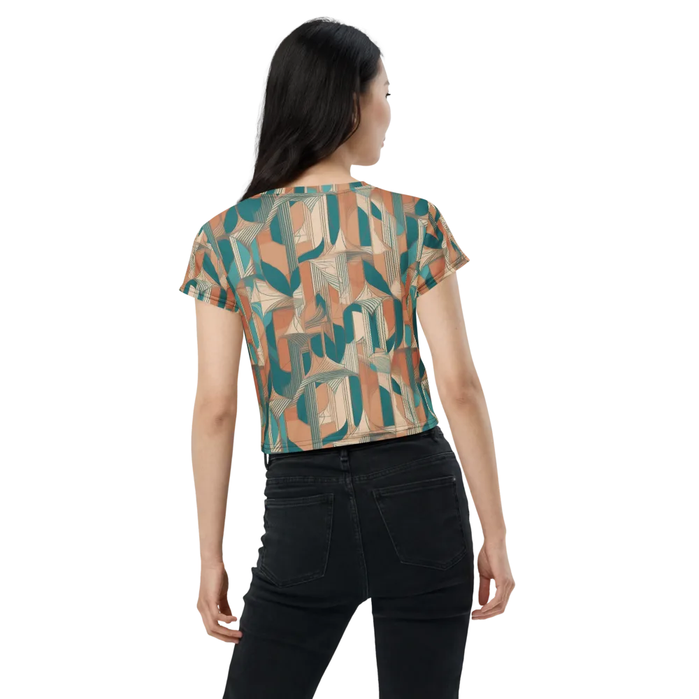 Teal Deco Drapery on Crop Tee — Back