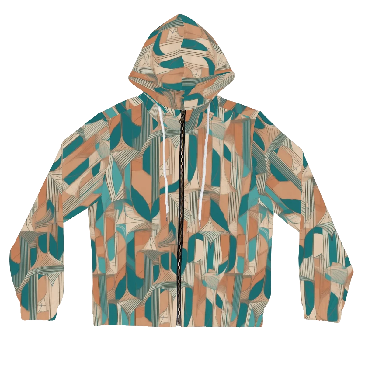 Teal Deco Drapery on Women's Full-Zip Hoodie — Front