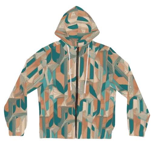 Teal Deco Drapery on a Women's Full-Zip Hoodie