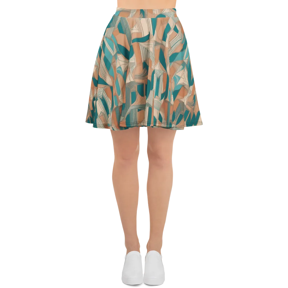 Teal Deco Drapery on Skater Skirt — Front