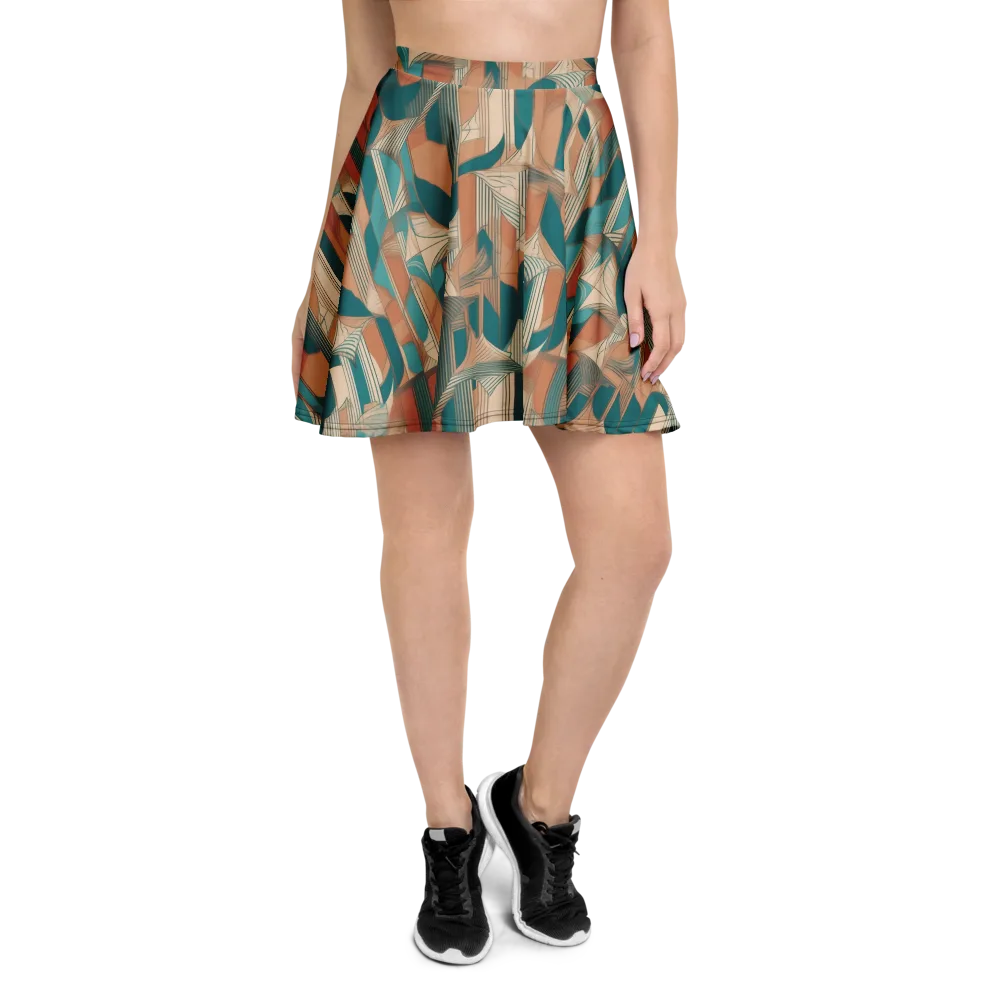Teal Deco Drapery on Skater Skirt — Front