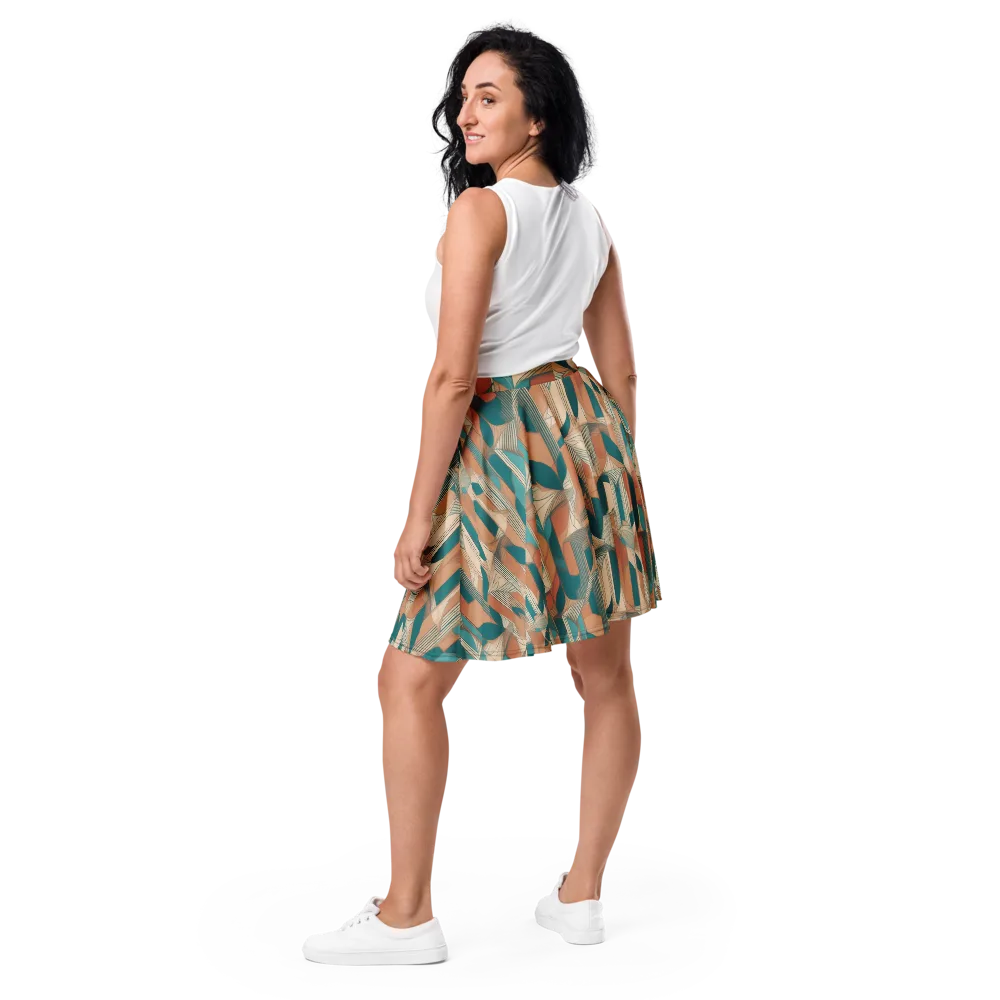 Teal Deco Drapery on Skater Skirt — Back