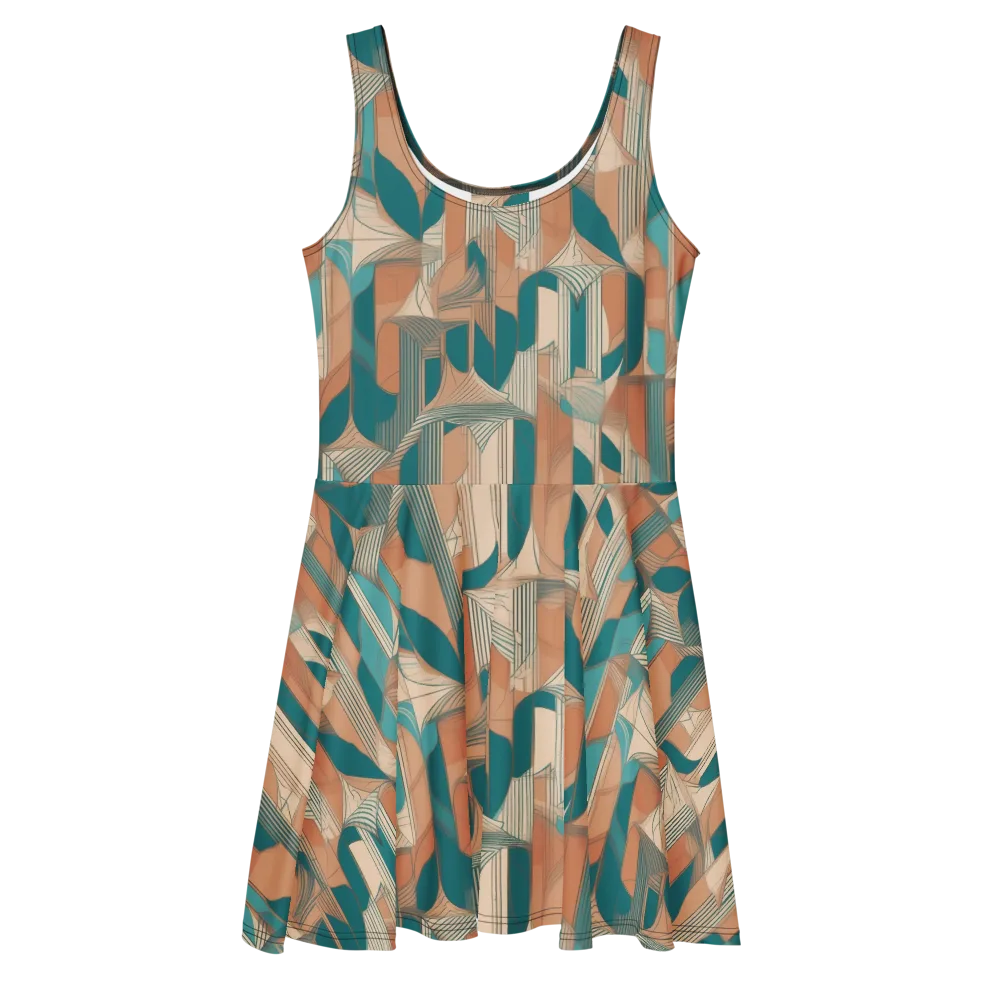 Teal Deco Drapery on Skater Dress — Front