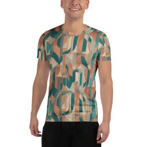Teal Deco Drapery on a Men's Athletic T-Shirt