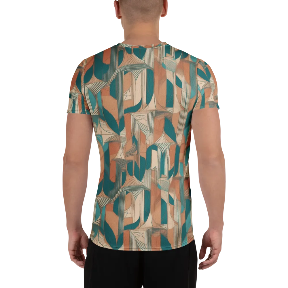 Teal Deco Drapery on Men's Athletic T-Shirt — Back