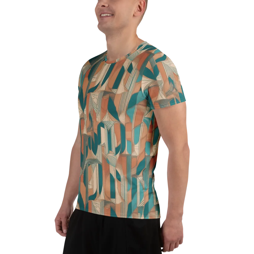 Teal Deco Drapery on Men's Athletic T-Shirt — Left