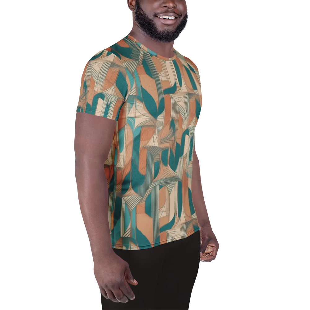 Teal Deco Drapery on Men's Athletic T-Shirt — Right