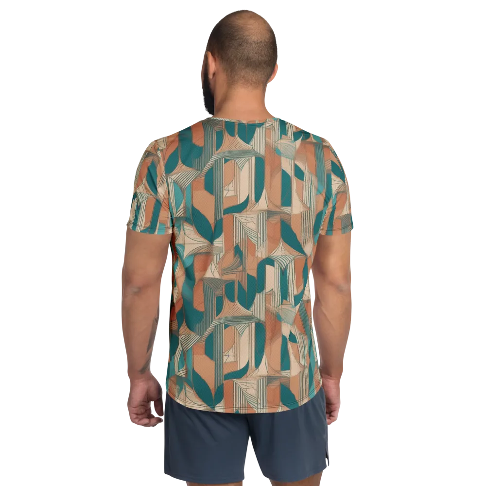 Teal Deco Drapery on Men's Athletic T-Shirt — Back