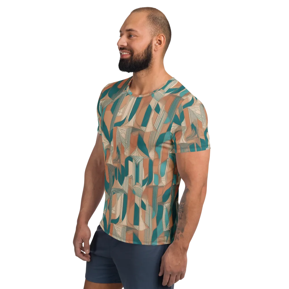 Teal Deco Drapery on Men's Athletic T-Shirt — Left