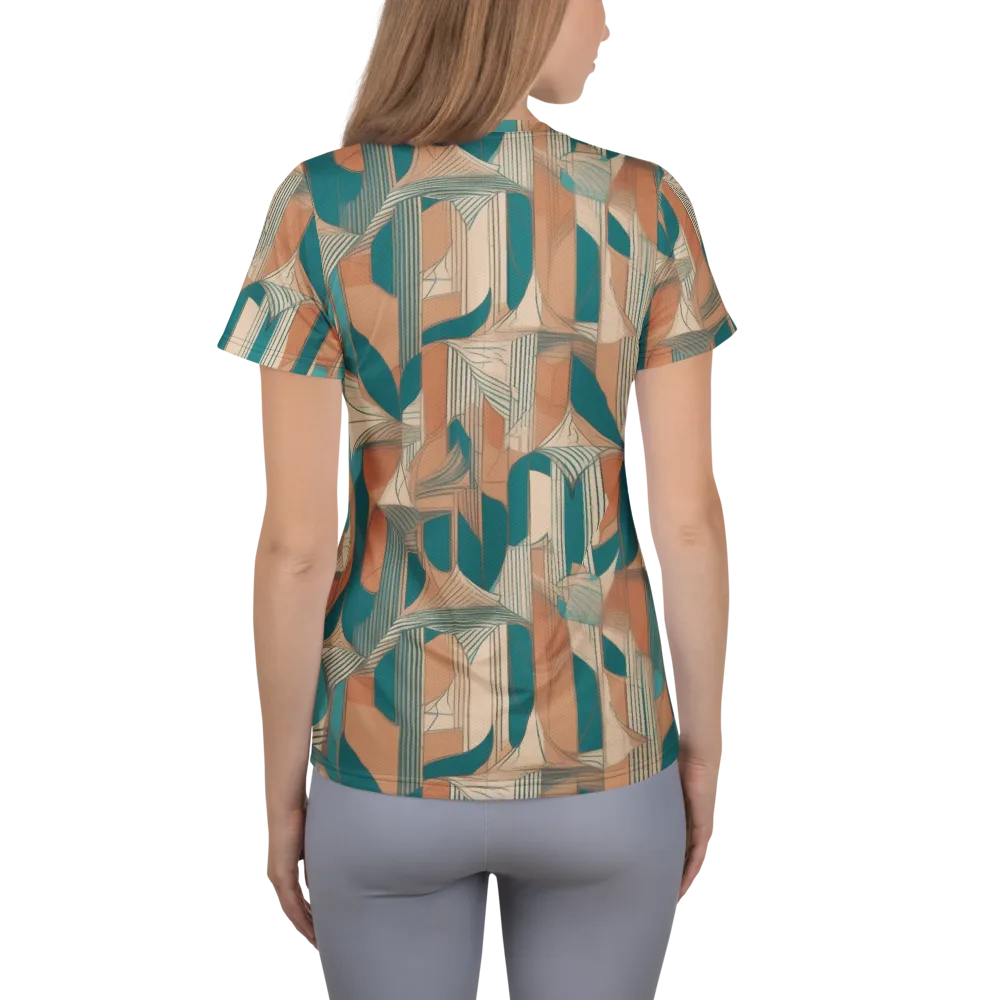Teal Deco Drapery on Women's Athletic T-Shirt — Back