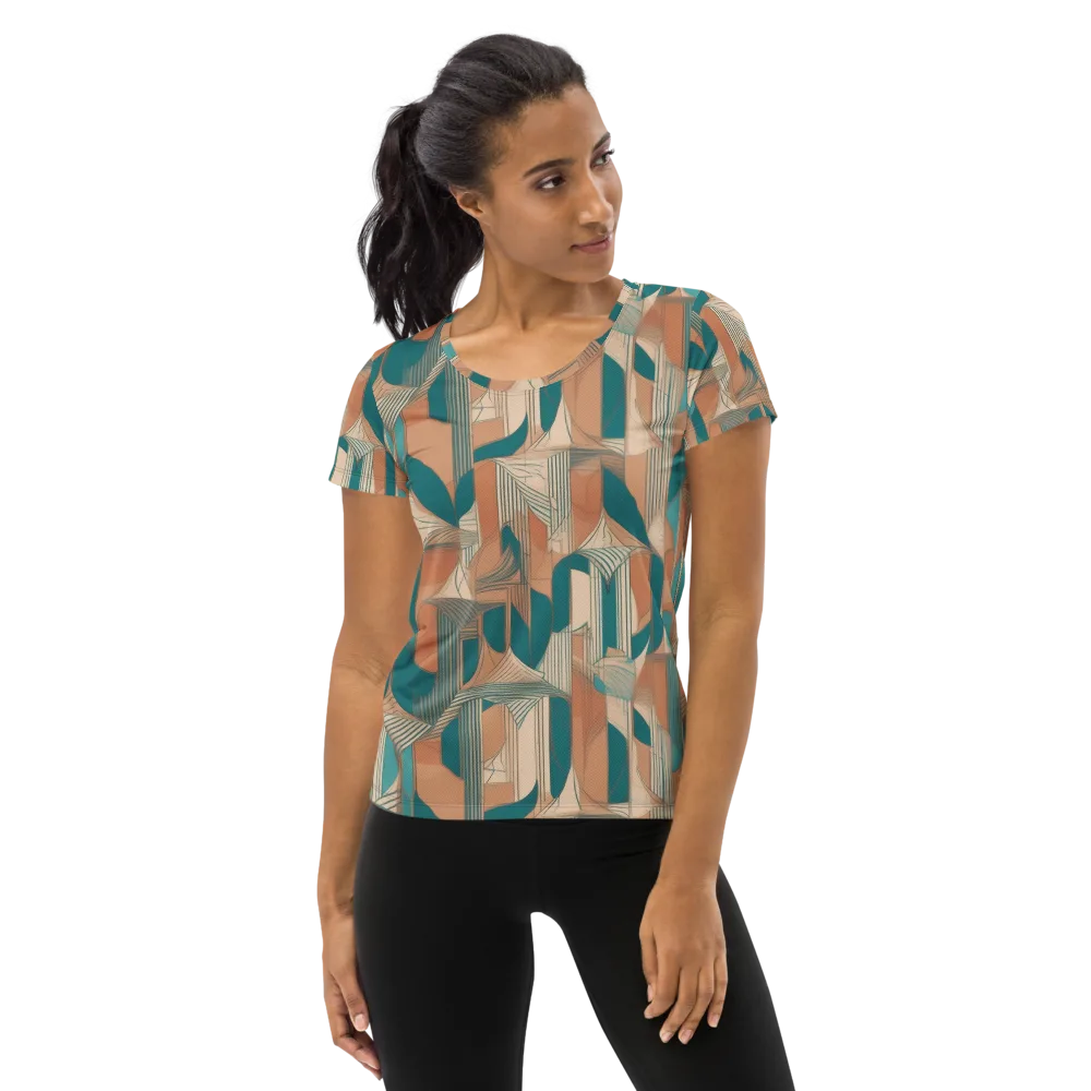 Teal Deco Drapery on Women's Athletic T-Shirt — Front