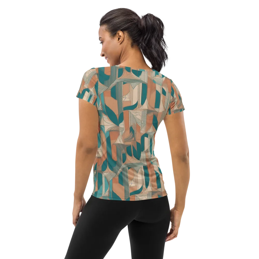 Teal Deco Drapery on Women's Athletic T-Shirt — Back