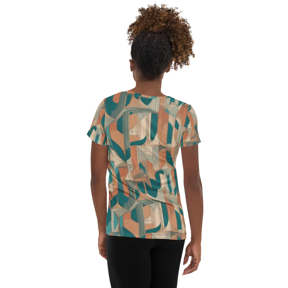 Teal Deco Drapery on Women's Athletic T-Shirt — Back